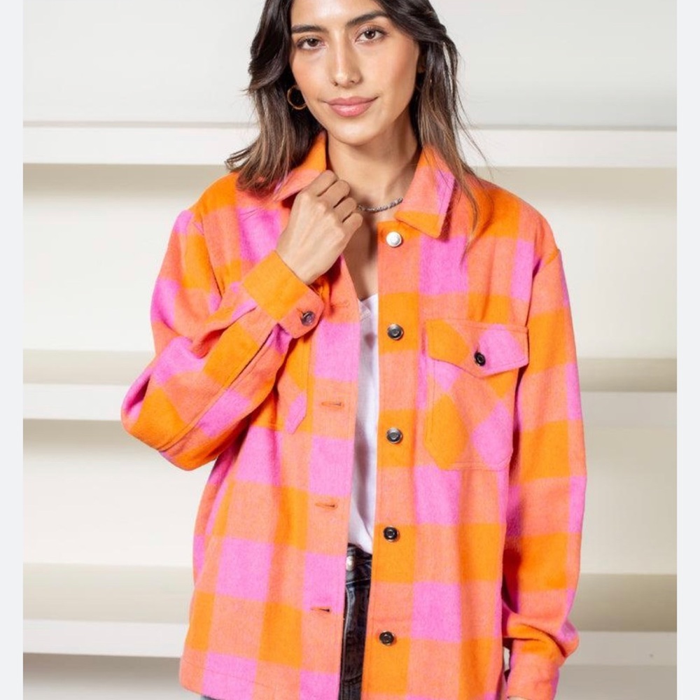 Velvet Heart Sheryl Orange Check Shacket size S - Picture 5 of 12